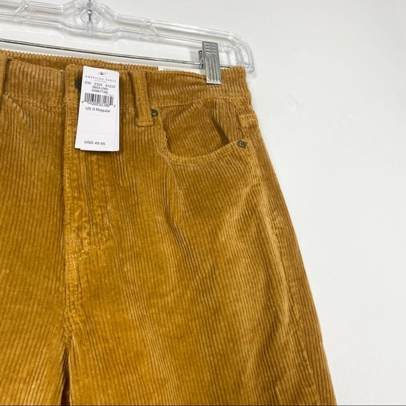 AMERICAN EAGLE New! Corduroy Mom Jean Cuffed Mustard Yellow Golden 0 - Picture 4 of 9